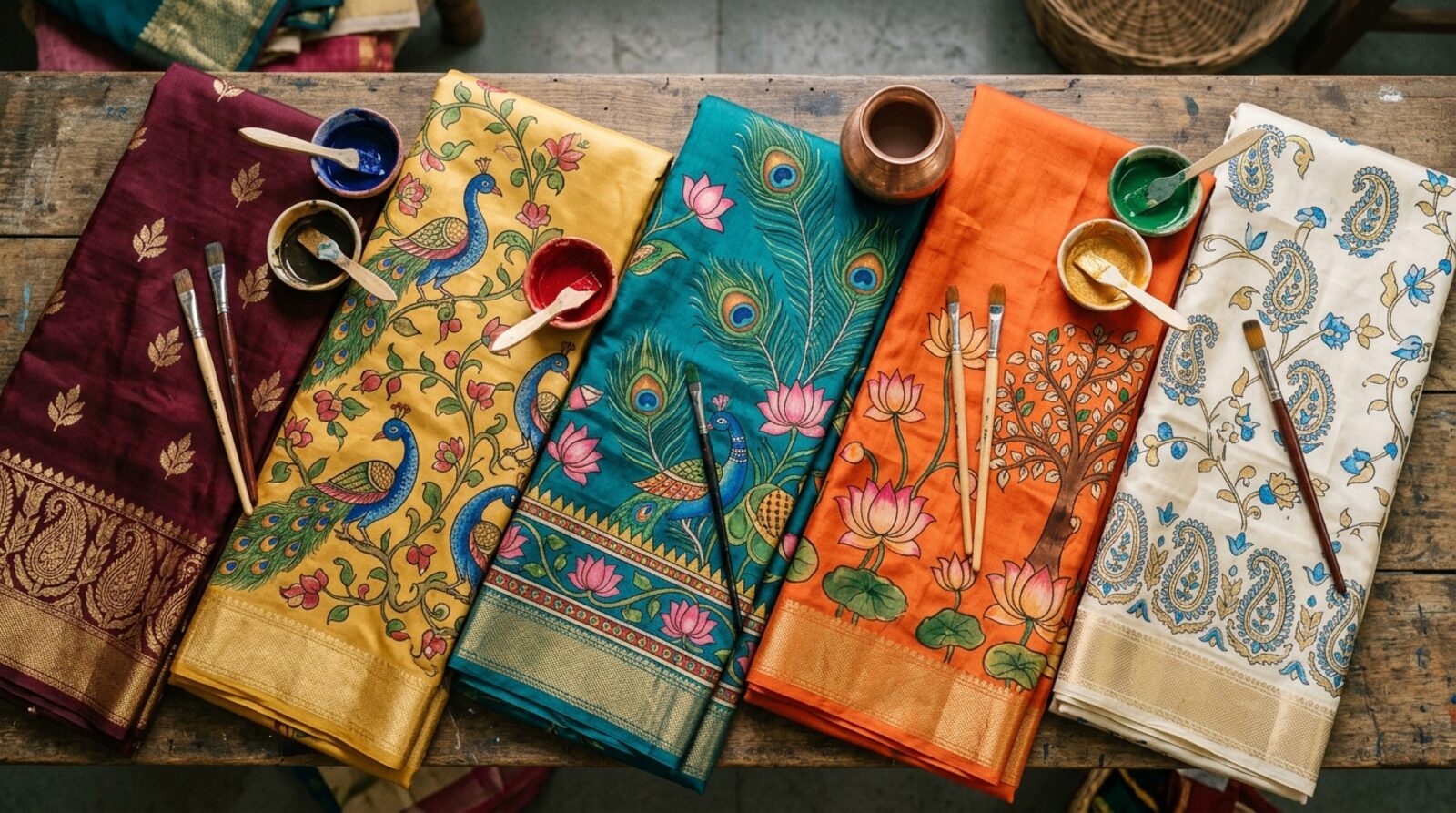 Collection of hand-painted sarees