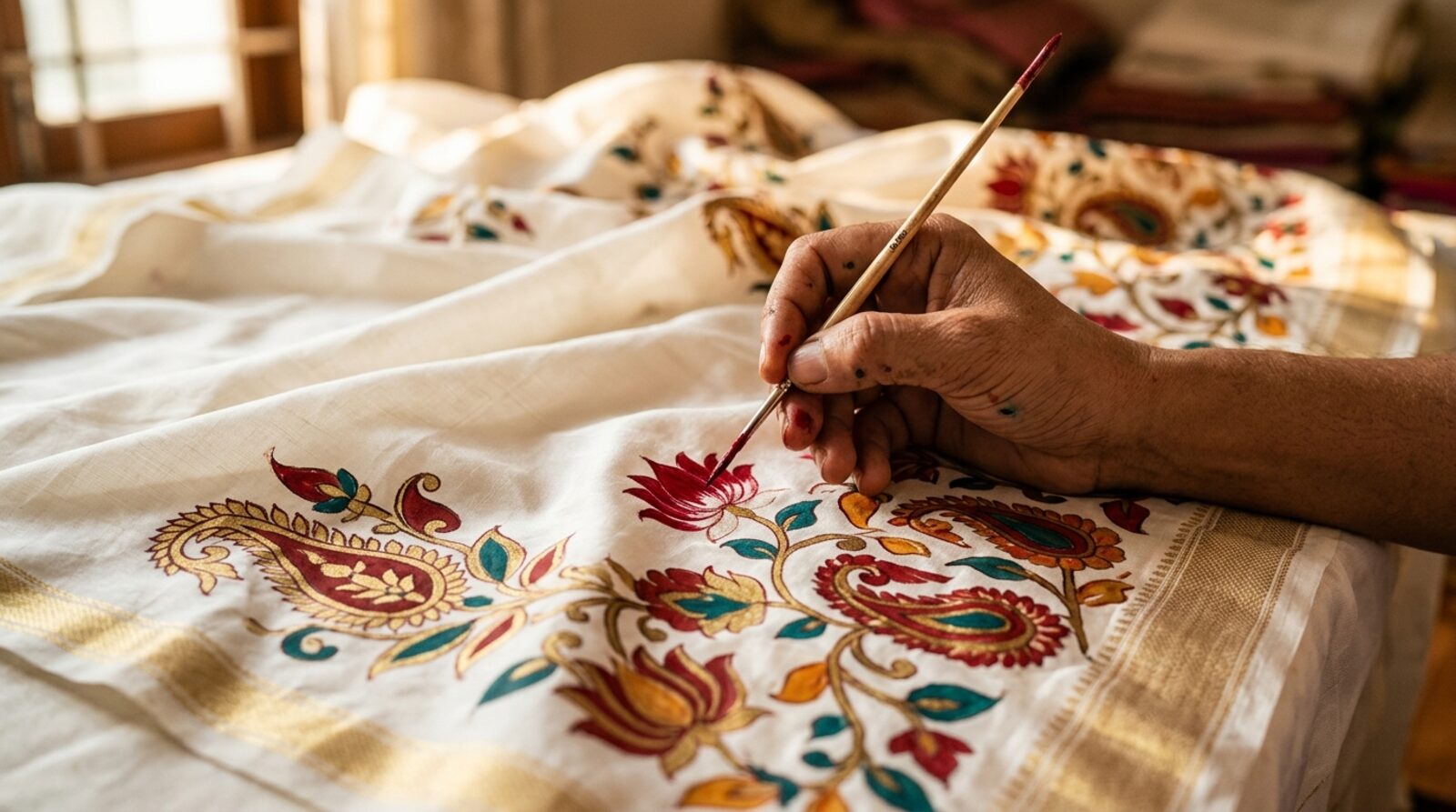 Hand-painting a saree — the art of DCC